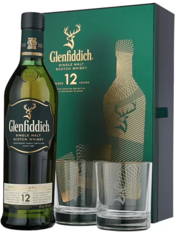 GLENFIDDICH 12 ANI 0.7L + 2 PAHARE