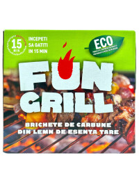 FUN GRILL, KIT BRICHETE DE CARBUNE PENTRU GRATAR CU LEMNE SI CHIBRITURI PENTRU APRINS