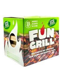 FUN GRILL, KIT BRICHETE DE CARBUNE PENTRU GRATAR CU LEMNE SI CHIBRITURI PENTRU APRINS